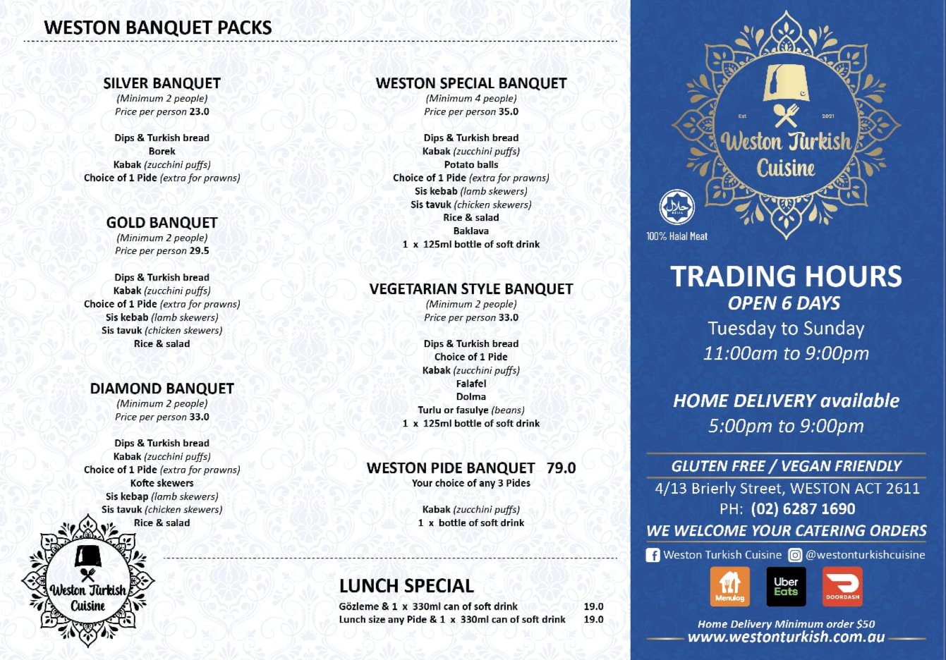 Weston Turkish Cuisine Menu Page 2